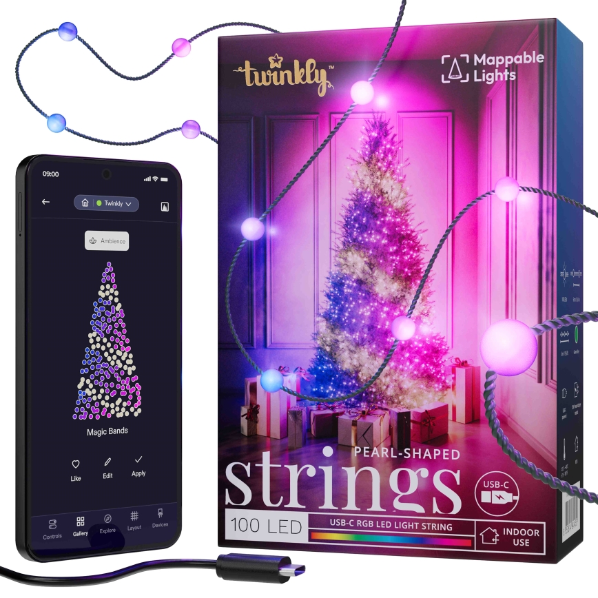 Twinkly - LED RGB Aptumšojama Ziemassvētku virtene CANDIES 100xLED 8 m USB Wi-Fi