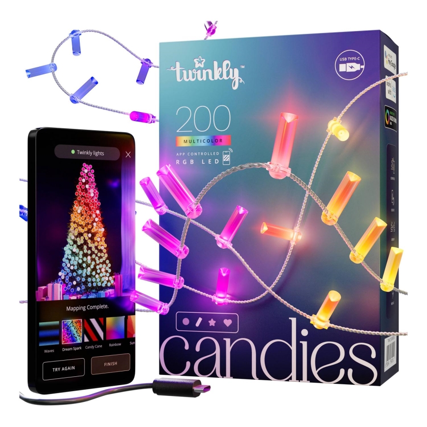 Twinkly - LED RGB Aptumšojama Ziemassvētku virtene CANDIES 200xLED 14 m USB Wi-Fi