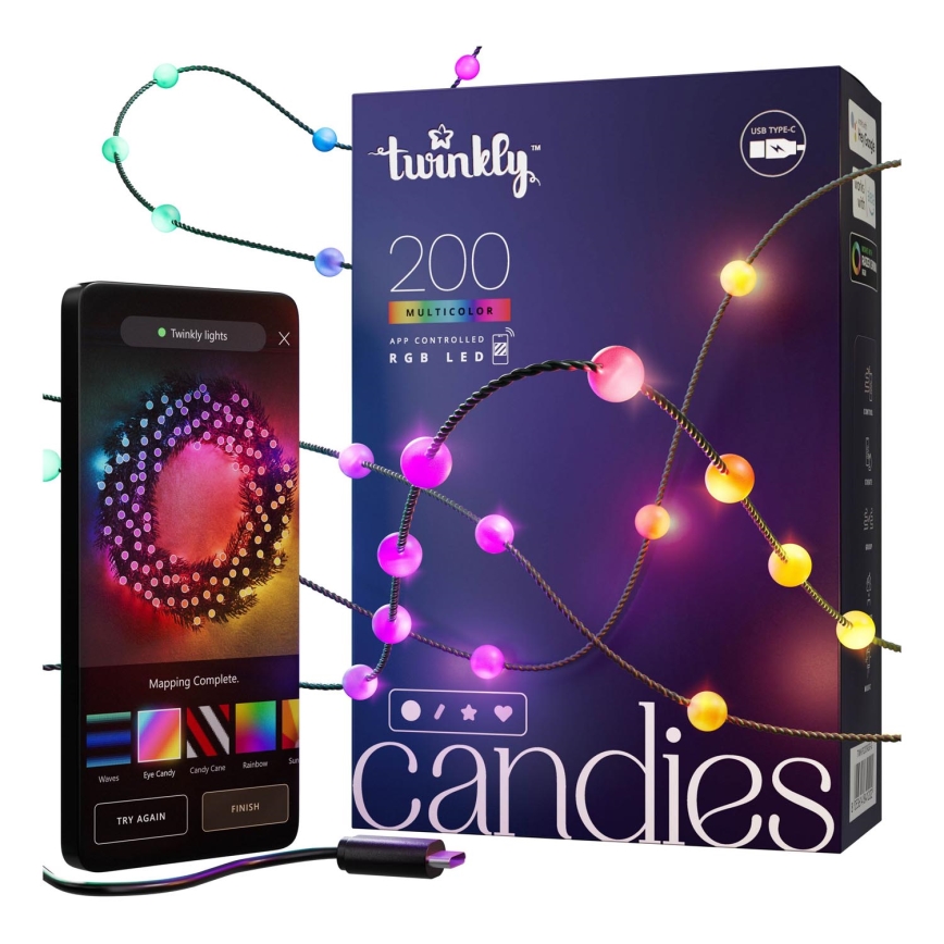 Twinkly - LED RGB Aptumšojama Ziemassvētku virtene CANDIES 200xLED 14 m USB Wi-Fi