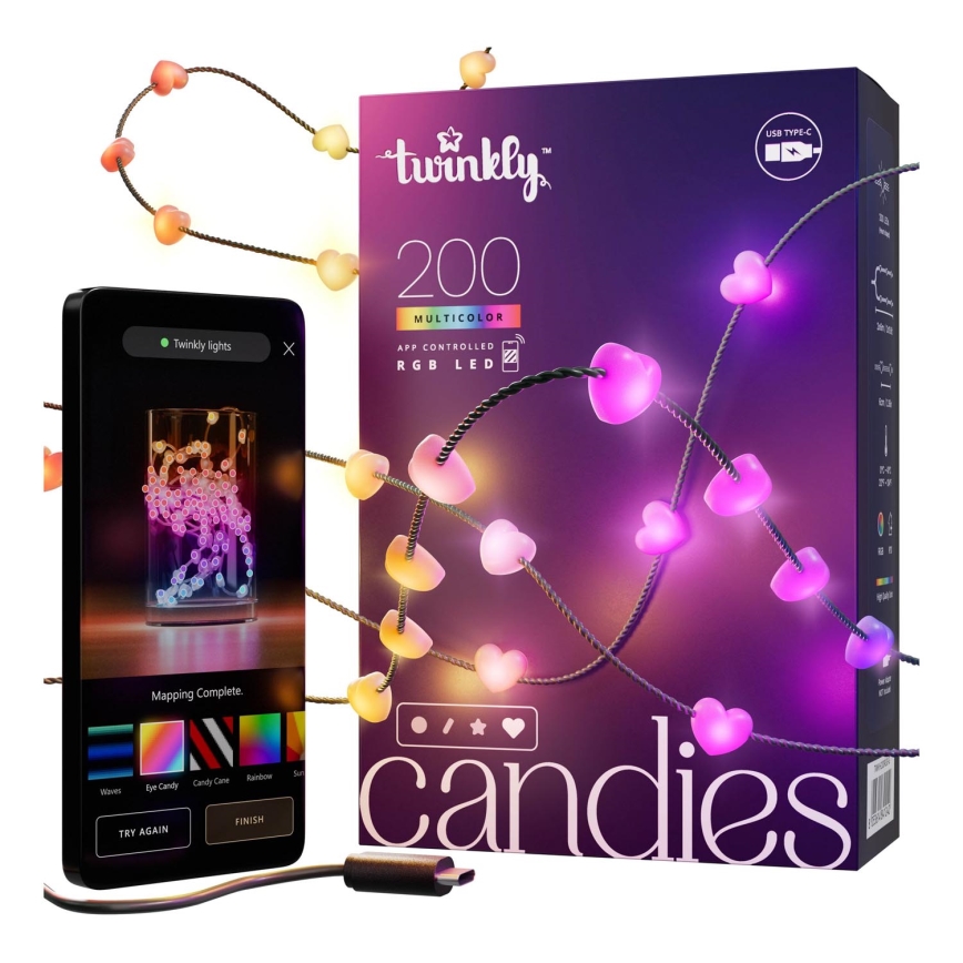 Twinkly - LED RGB Aptumšojama Ziemassvētku virtene CANDIES 200xLED 14 m USB Wi-Fi