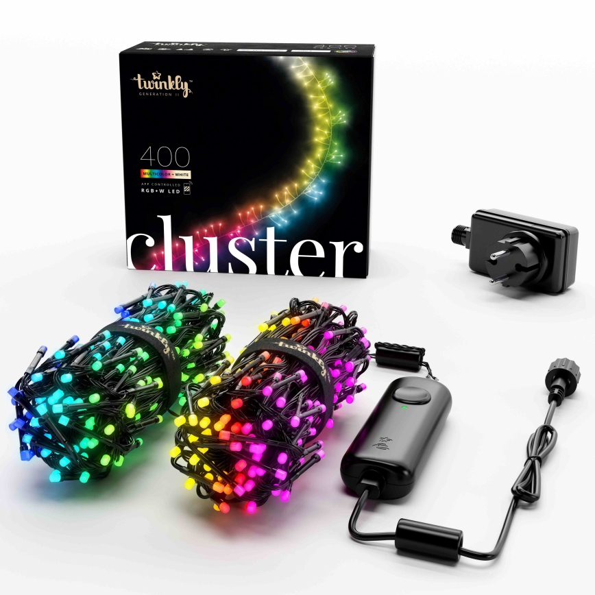 Twinkly - LED RGBW Aptumšojama āra Ziemassvētku virtene CLUSTER 400xLED 9,5m IP44 Wi-Fi