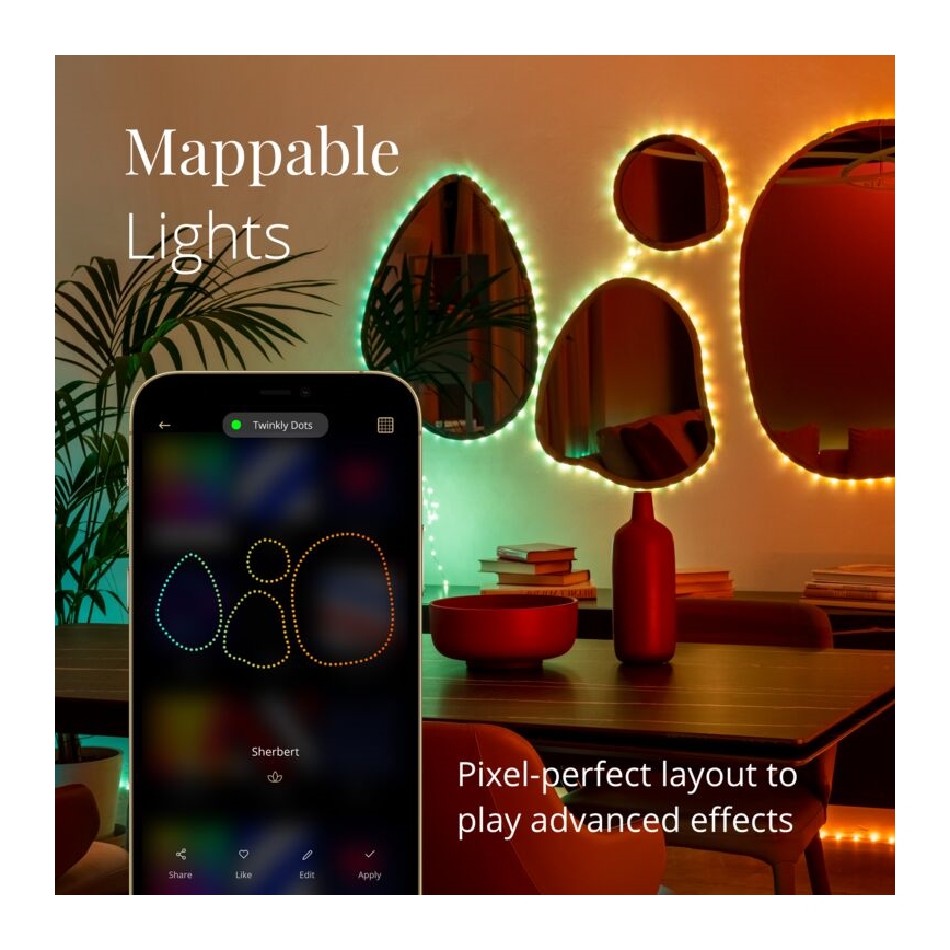 Twinkly - LED RGB Āra aptumšojama josla DOTS 400xLED 20 m IP44 Wi-Fi