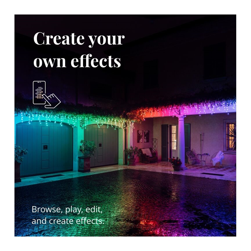 Twinkly - LED RGB Āra Ziemassvētku aizkars ICICLE 190xLED 11,5m IP44 Wi-Fi