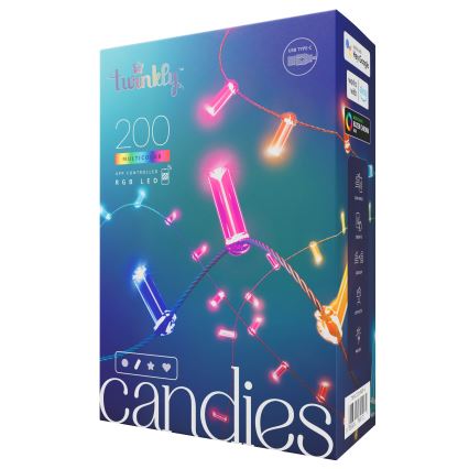 Twinkly - LED RGB regulējamā Ziemassvētku virtene CANDIES 200xLED 14 m USB Wi‑Fi