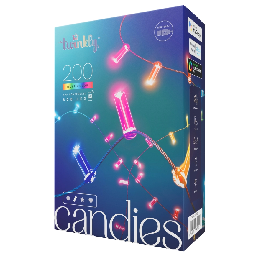 Twinkly - LED RGB regulējamā Ziemassvētku virtene CANDIES 200xLED 14 m USB Wi‑Fi