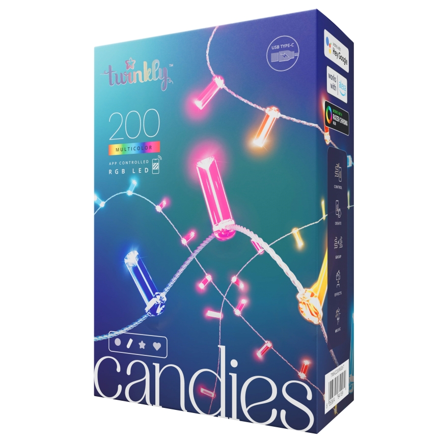 Twinkly - LED RGB Aptumšojama Ziemassvētku virtene CANDIES 200xLED 14 m USB Wi-Fi