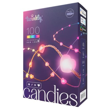 Twinkly - RGB LED dimējama virtene CANDIES 100 LED 8 m USB Wi‑Fi