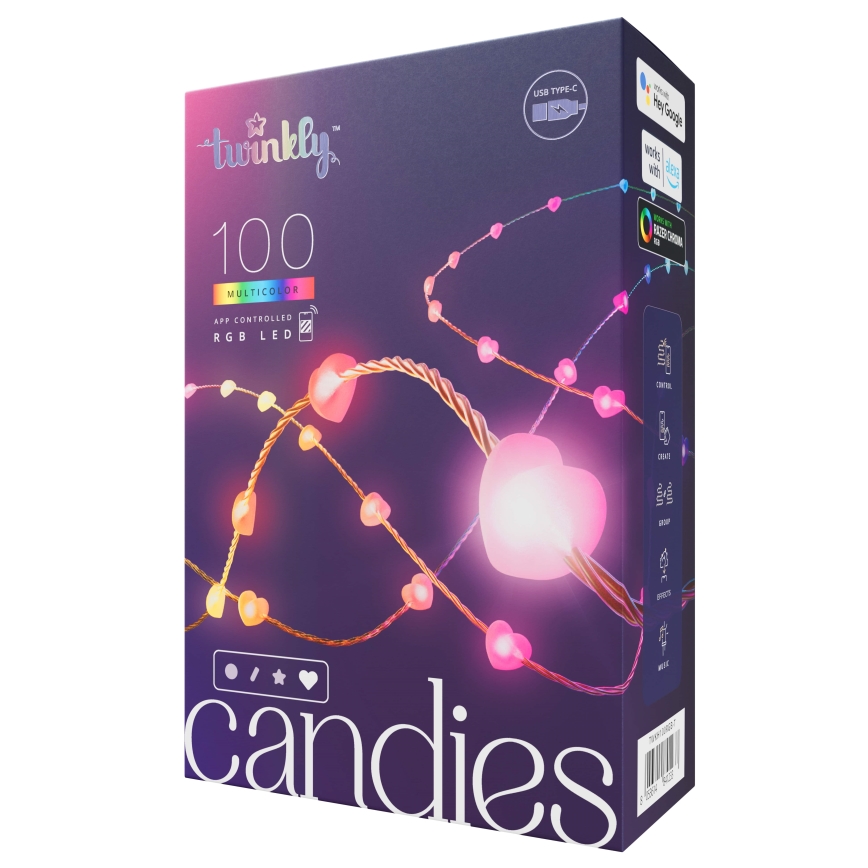 Twinkly - RGB LED dimējama virtene CANDIES 100 LED 8 m USB Wi‑Fi