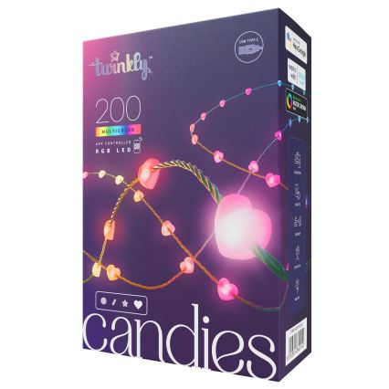 Twinkly - LED RGB ar regulējamu spilgtumu Ziemassvētku gaismas virtene CANDIES 200 LED 14 m USB Wi-Fi