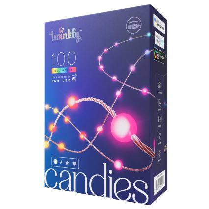 Twinkly - LED RGB Aptumšojama Ziemassvētku virtene CANDIES 100xLED 8 m USB Wi-Fi