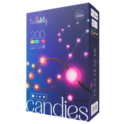 Twinkly - LED RGB Aptumšojama Ziemassvētku virtene CANDIES 200xLED 14 m USB Wi-Fi