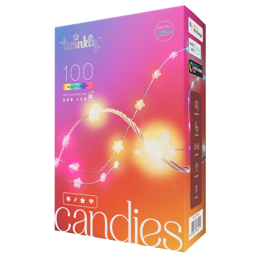 Twinkly - CANDIES LED RGB regulējama gaismas virtene, 100 LED, 8 m, USB, Wi‑Fi