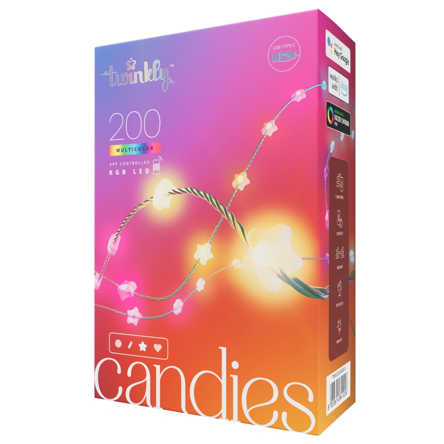 Twinkly - RGB LED regulējama virtene CANDIES 200 LED 14 m USB Wi-Fi