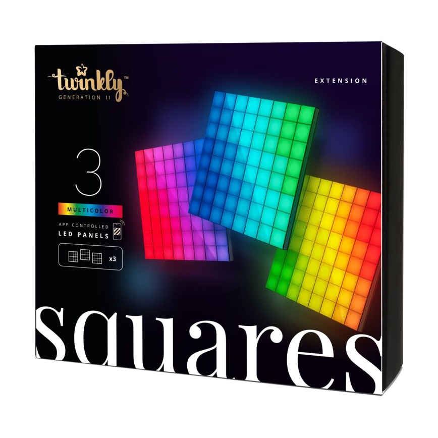 Twinkly - KOMPLEKTS 3xLED RGB Aptumšojams panelis SQUARES 64xLED 16x16 cm Wi-Fi