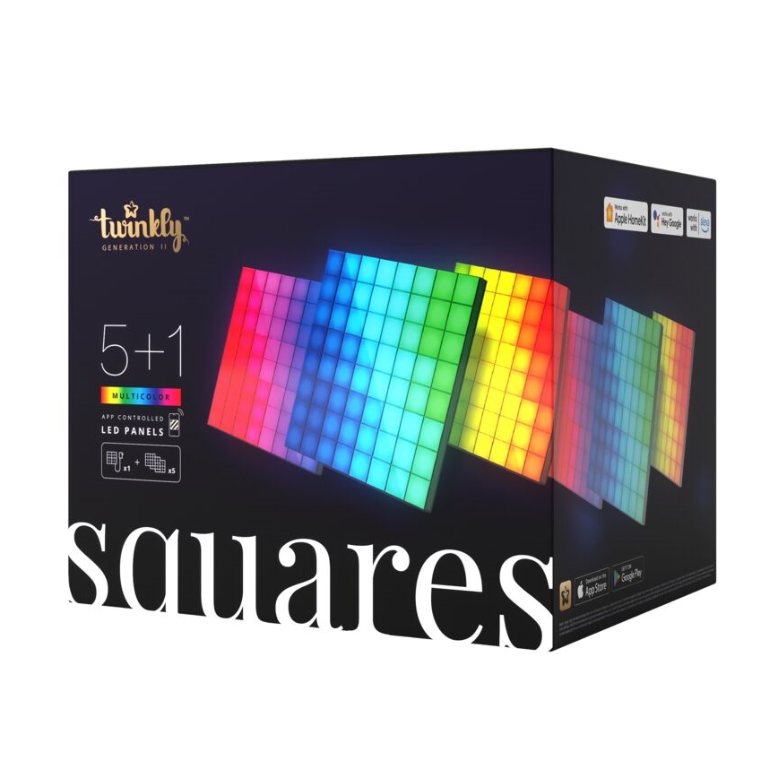 Twinkly - KOMPLEKTS 6xLED RGB Aptumšojams panelis SQUARES 64xLED 16x16 cm Wi-Fi