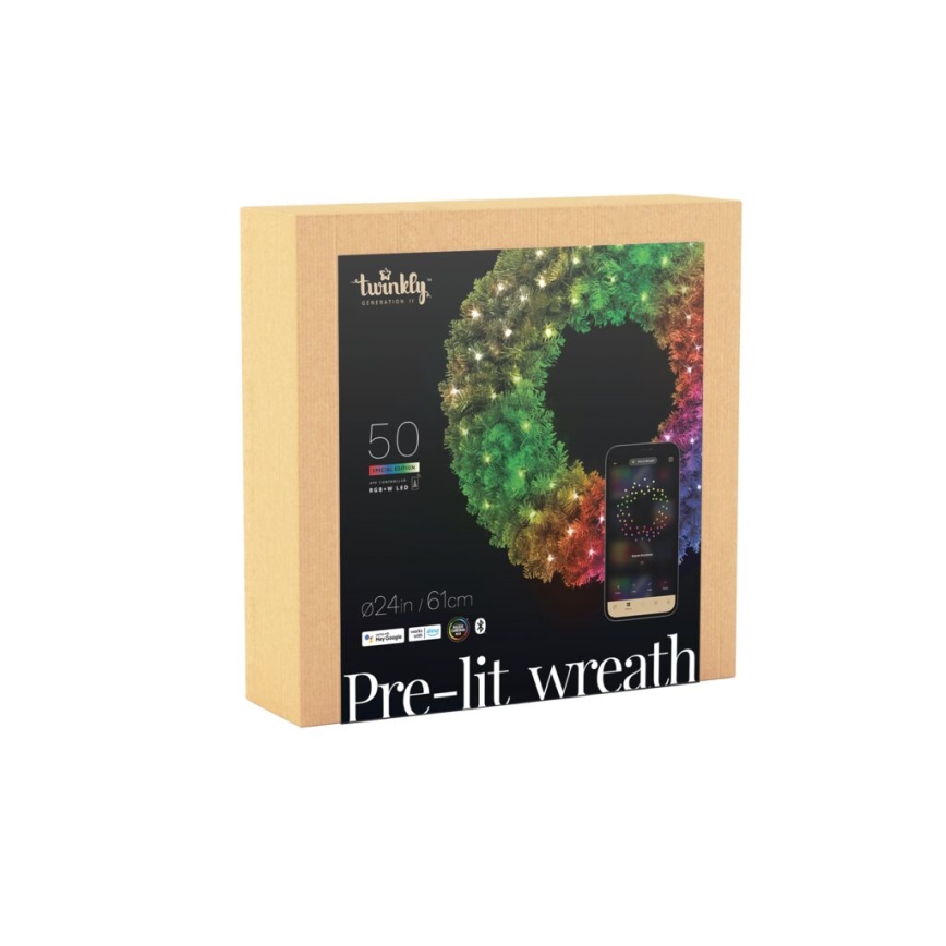 Twinkly - LED RGB Ziemassvētku vainags PRE-LIT WREATH 50xLED d. 61cm Wi-Fi