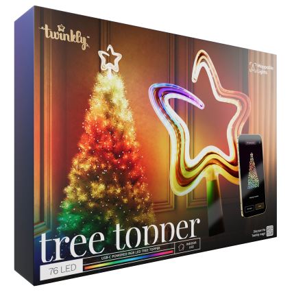Twinkly - LED RGB Aptumšojama Ziemassvētki zvaigzne TREE TOPPER 76xLED USB Wi-Fi
