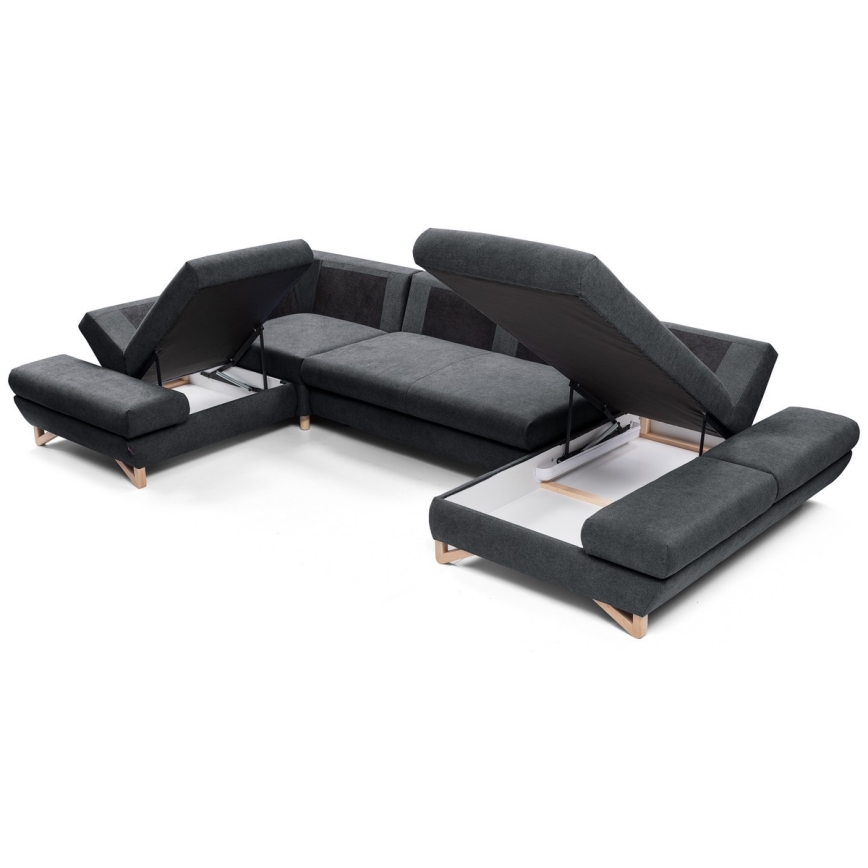 Izvelkams U formas polsterēts stūra dīvāns ar uzglabāšanas nodalījumu AVESTA antracīta krāsā