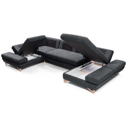 U formas izvelkams polsterēts stūra dīvāns ar uzglabāšanas nodalījumu AVESTA antracīts
