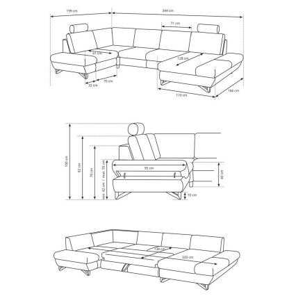 U formas izvelkams polsterēts stūra dīvāns ar uzglabāšanas nodalījumu AVESTA antracīts