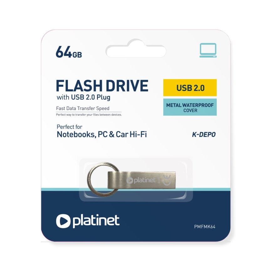 Ūdensizturīgs metāls Flash Disk USB 64GB matēts hroms