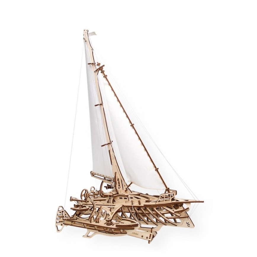Ugears - 3D koka mehāniskā 3D puzle Buru laiva Merihobus trimarāns