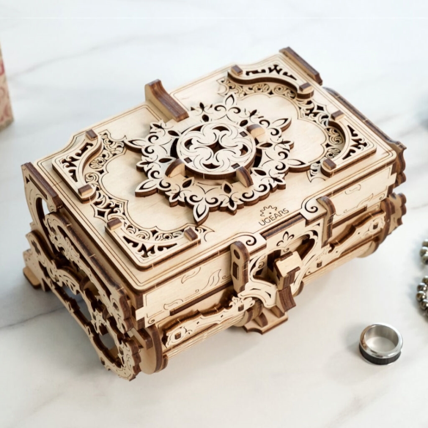 Ugears - 3D koka mehāniskā puzle Antīka rotaslietu kastīte