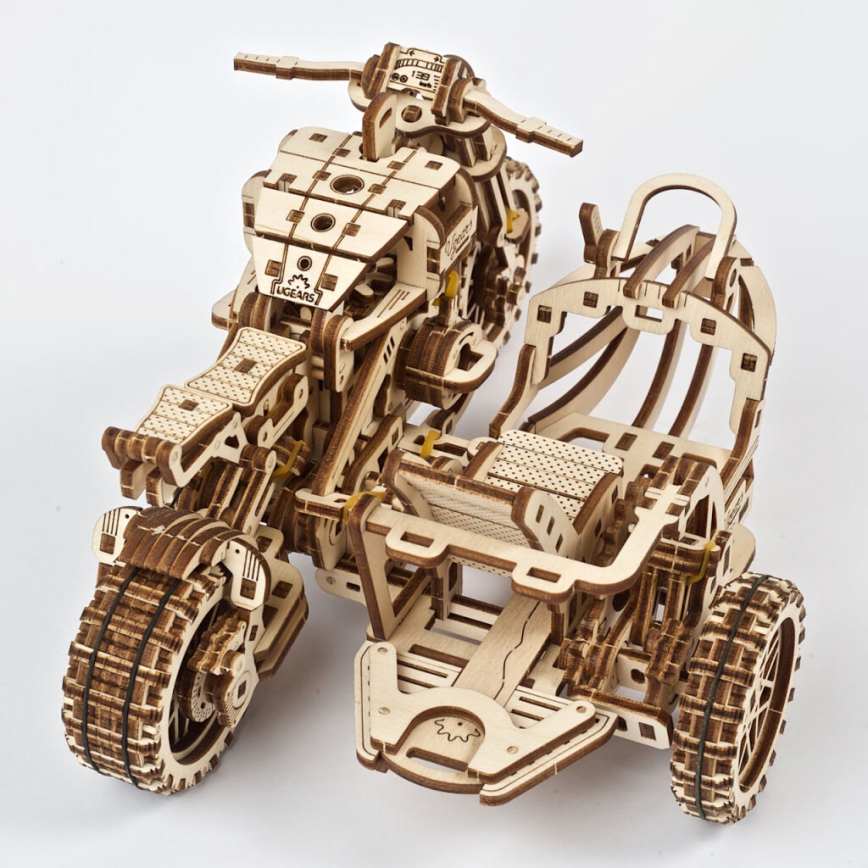 Ugears - 3D koka mehāniskā puzle Scrambler motocikls ar blakusvāģi
