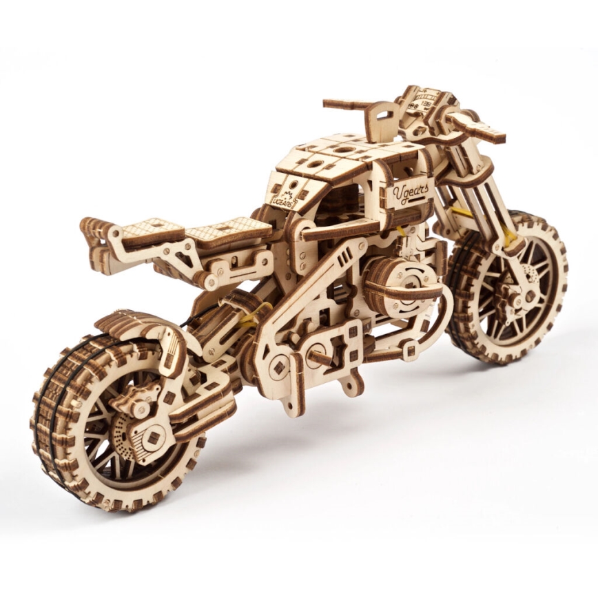 Ugears - 3D koka mehāniskā puzle Scrambler motocikls ar blakusvāģi