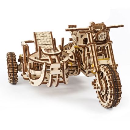 Ugears - 3D koka mehāniskā puzle Scrambler motocikls ar blakusvāģi