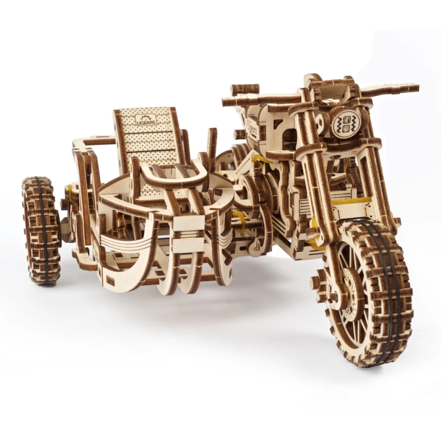 Ugears - 3D koka mehāniskā puzle Scrambler motocikls ar blakusvāģi
