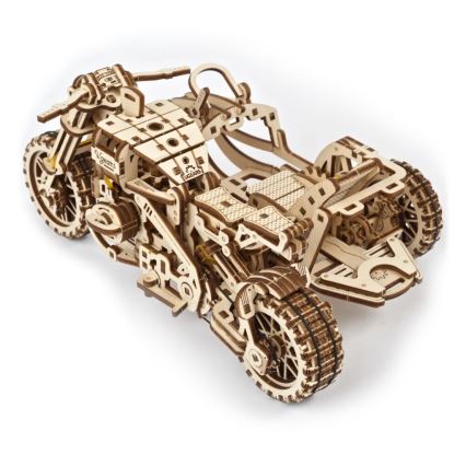 Ugears - 3D koka mehāniskā puzle Scrambler motocikls ar blakusvāģi