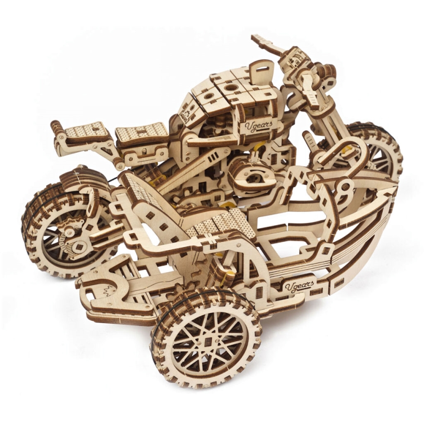 Ugears - 3D koka mehāniskā puzle Scrambler motocikls ar blakusvāģi