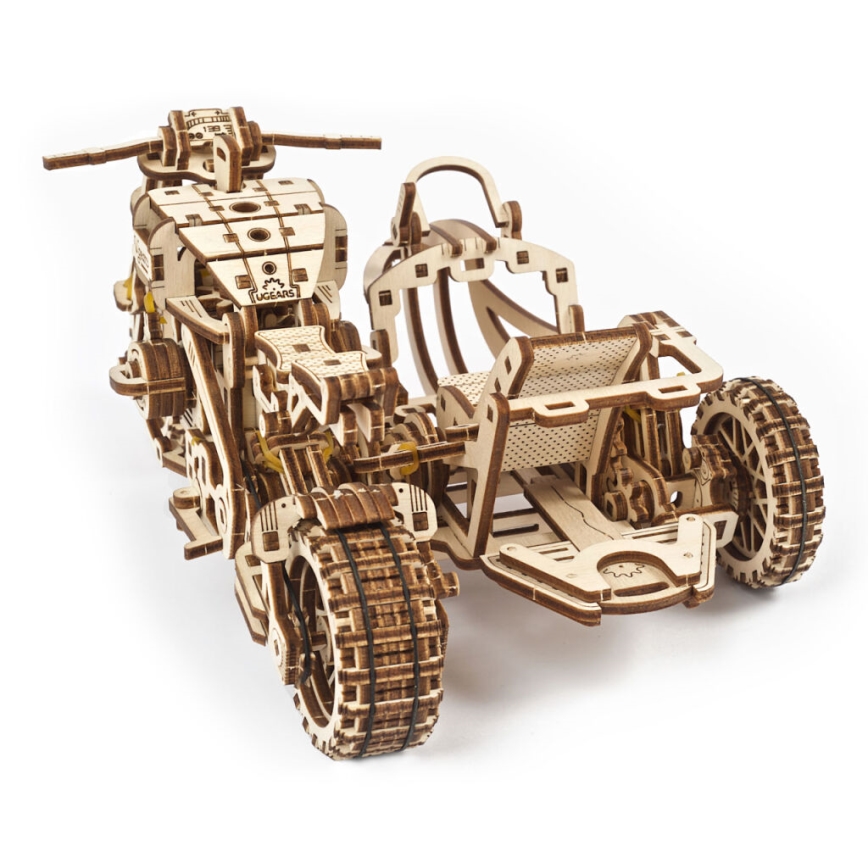 Ugears - 3D koka mehāniskā puzle Scrambler motocikls ar blakusvāģi