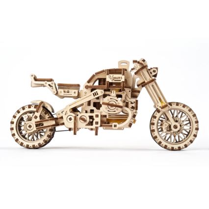 Ugears - 3D koka mehāniskā puzle Scrambler motocikls ar blakusvāģi