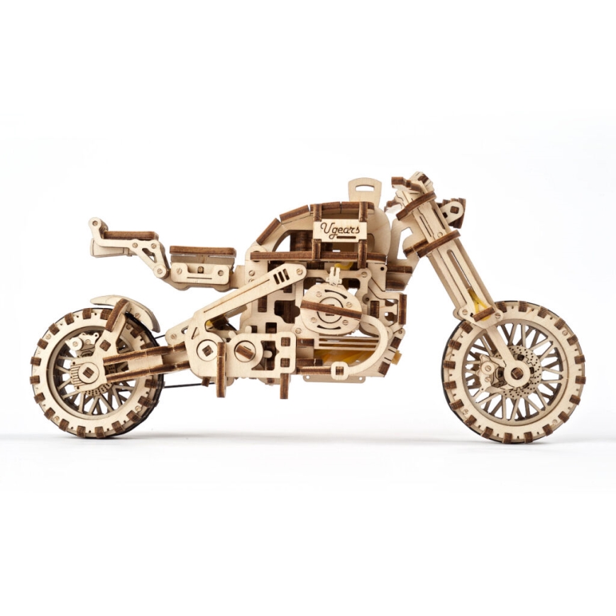 Ugears - 3D koka mehāniskā puzle Scrambler motocikls ar blakusvāģi