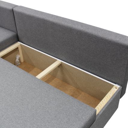 Universāls izvelkams L-veida stūra dīvāns ar uzglabāšanas nodalījumu ALMEIDA, pelēks