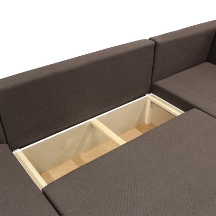 Universāls izvelkams U veida stūra dīvāns ar uzglabāšanas nodalījumu SEYA, brūns