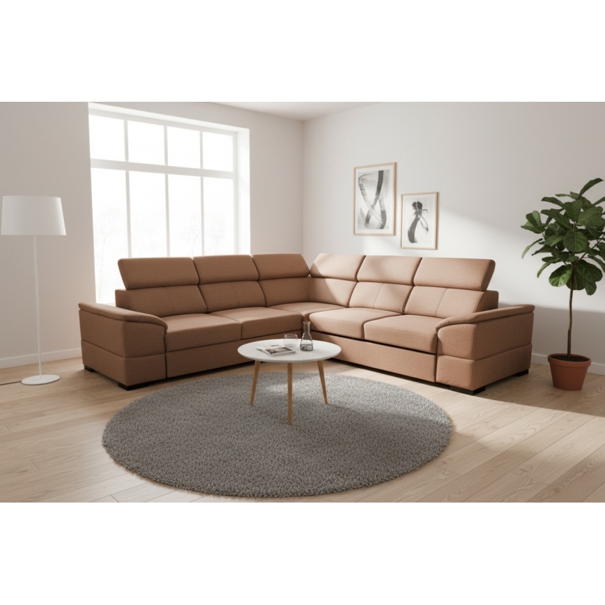 Universāls izvelkamais stūra dīvāns ar uzglabāšanas nodalījumu GRANADA, brūns