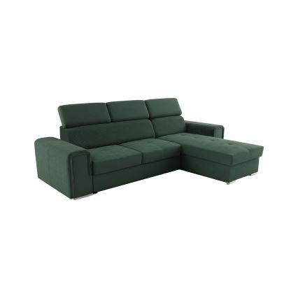 Universāls L formas izvelkamais stūra dīvāns SALVADA ar ietilpīgu uzglabāšanas nodalījumu — zaļš