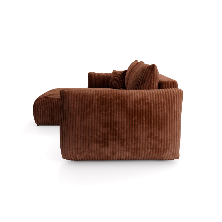 FRIDA universāls L-veida izvelkams stūra dīvāns ar glabāšanas nodalījumu, brūns