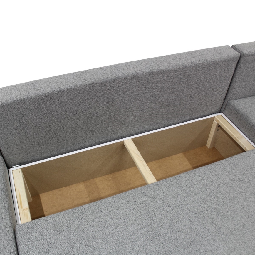 Universāls U formas izvelkams stūra dīvāns ar uzglabāšanas nodalījumu ALMEIDA pelēks