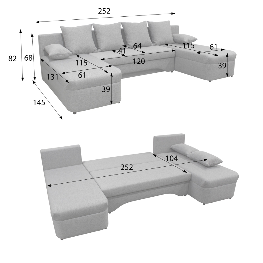 Universāls U formas izvelkams stūra dīvāns ar uzglabāšanas nodalījumu ALMEIDA pelēks