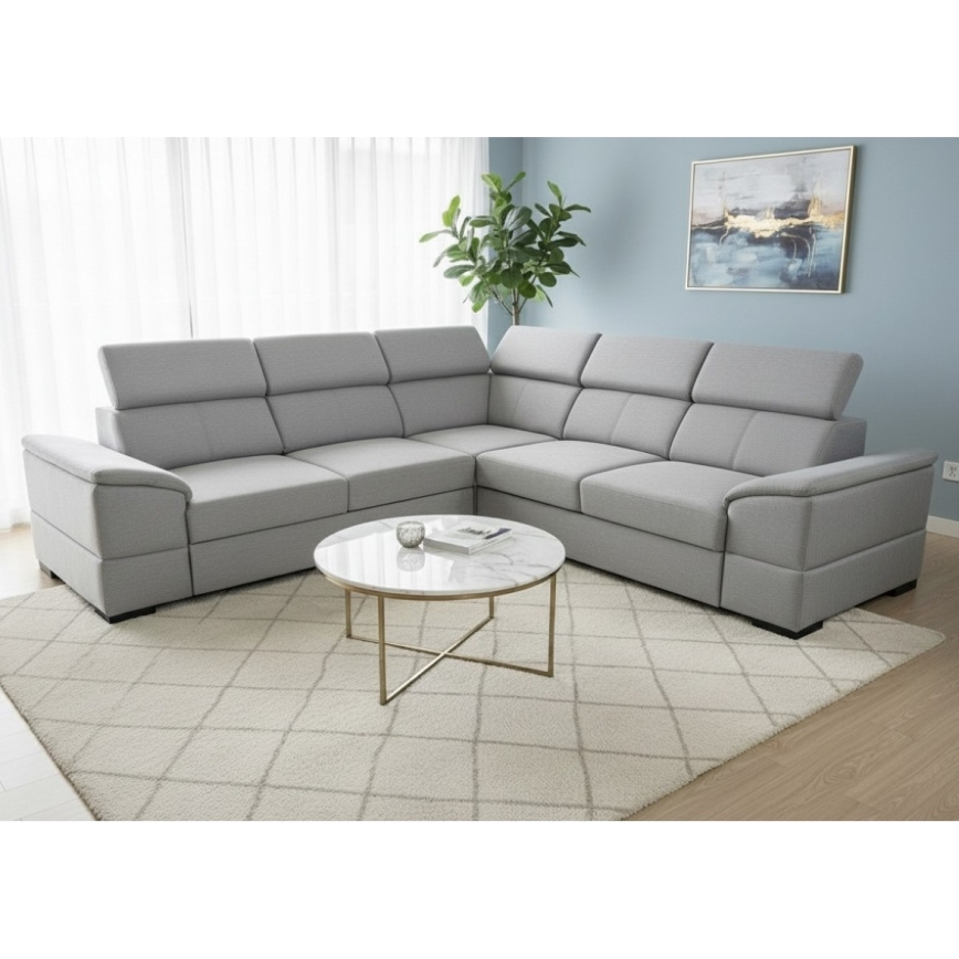 Universāls stūra izvelkamais dīvāns ar uzglabāšanas nodalījumu GRANADA pelēks