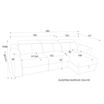 Universāls stūra izvelkamais trīsvietīgais dīvāns ar uzglabāšanas nodalījumu TRENTO — antracīts