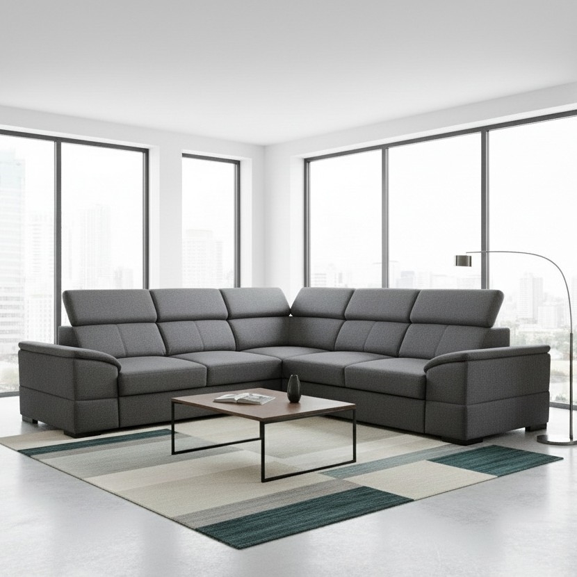 Universāls stūra izvelkams dīvāns ar uzglabāšanas nodalījumu GRANADA, tumši pelēks