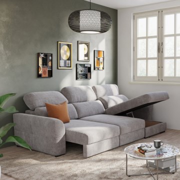 Universāls trīsvietīgs izvelkamais stūra dīvāns ar glabāšanas nodalījumu TRENTO taupe