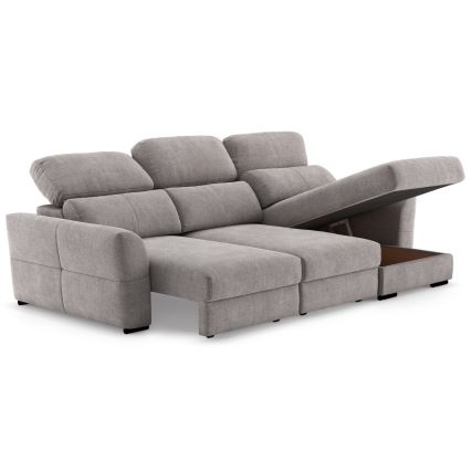 Universāls trīsvietīgs izvelkamais stūra dīvāns ar glabāšanas nodalījumu TRENTO taupe