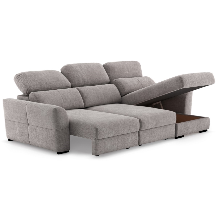 Universāls trīsvietīgs izvelkamais stūra dīvāns ar glabāšanas nodalījumu TRENTO taupe