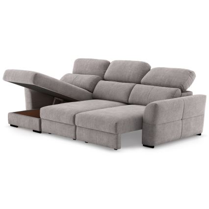 Universāls trīsvietīgs izvelkamais stūra dīvāns ar glabāšanas nodalījumu TRENTO taupe